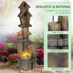 Outdoor Fountain with Birdhouse, Cascading Garden Waterfall Bird Bath with 3-Tier Rustic Tree Trunk / Log Design, LED Lights for Porch, Deck, Yard Decor, Brown - Image 6