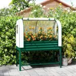 Galvanised Raised Garden Bed with Greenhouse Cover, Metal Elevated Garden Bed with Bed Liner, Bottom Shelf, Green - Image 2
