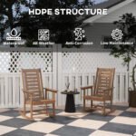 2 Pieces Outdoor Rocking Chairs, HDPE Patio Rockers with 28" High Back, Wide Armrests for Porch Backyard, Brown - Image 5