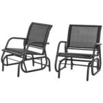 2-Piece Outdoor Glider Swing, Rocking Chair Set with Breathable Mesh Fabric, Sturdy Durable Frame, Curved Armrests, Supports Up to 264 lbs., for Backyard, Garden, Porch, Black