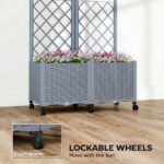 Planter Box with Trellis, Self Watering Raised Garden Bed with Lockable Wheels and Drainage Holes, Gray - Image 6
