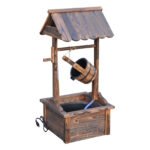 Outdoor Wooden Wishing Well Fountain with Adjustable Water Flow Rate, Rustic Waterfall Fountain, Carbonized Finish