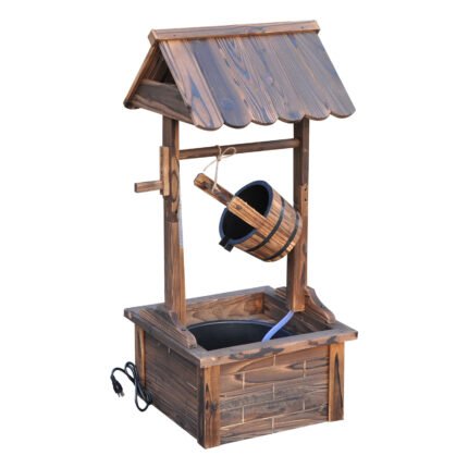 Outdoor Wooden Wishing Well Fountain with Adjustable Water Flow Rate