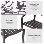 50" Vintage Bird Pattern Garden Cast Iron Patio Bench - Brown - Image 5