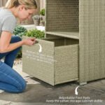 Valet Pool Towel Rack, Water-Resistant PE Plastic Rattan Wicker Storage Organizer, 2 Shelves, 1 Basket Drawer - Image 6