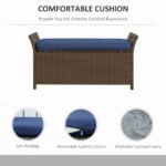 Outdoor Patio Wicker Storage Bench, 2-In-1 Rattan Patio Furniture, 29 Gal Storage Box w/ Cushion, Dark Blue - Image 5