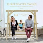 3 Seat Wooden Porch Swing with Stand, Patio Swing with Side Tables, for Garden, Poolside, Backyard, Natural Wood - Image 4