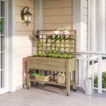 41" Raised Garden Bed Mobile Elevated Wooden Planter Box Stand with Wheels, Trellis and Storage Shelf, Dark Brown - Image 2