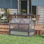 Raised Garden Flower Bed Kit w/ Greenhouse, Wooden Cold Frame Planter, Gray - Image 2