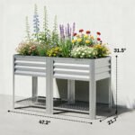 Raised Garden Bed Galvanized Steel, Elevated Planter Box with Storage Shelf, Bed Liner, 31.5" High, Silver - Image 3
