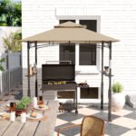 8' x 5' Outdoor Grill Gazebo, Barbecue Gazebo Shelter with LED Light, 2 Side Shelves, Hooks, Bottle Opener, Khaki - Image 8