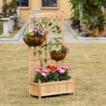 Wooden Raised Garden Bed with Trellis, Outdoor Planter Box with Drainage Crevices for Climbing Vine Plants Flowers, 24" x 12" x 49" - Image 2