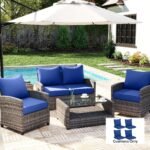 Patio Chair Cushions Set of 4 with Seat & Backrest, Fade Resistant Seat Replacement Cushion Set, Navy Blue - Image 2