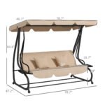 Free Standing Swing Bench, Porch Swing with Stand, Adjustable Canopy, Cushion and Pillows, Ecru - Image 3