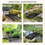 7' Metal Arch Garden Bridge Arc Footbridge with Side Railings Decorative Scrollwork, Black - Image 5