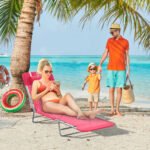 Folding Chaise Lounge Chair, Pool Sun Tanning Chair, Outdoor Lounge Chair with Reclining Back, Breathable Mesh Seat, Headrest for Beach, Yard, Patio, Pink - Image 2