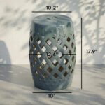 12.5" x 18" Ceramic Garden Stool with Woven Lattice Design & Glazed Strong Materials Decorative Outdoor Stool, Green - Image 3