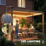 10' x 10' Louvered Pergola with Solar LED lights, Metal Roof, Outdoor Pergola Patio Gazebo with Drainage Gutters, Brown - Image 4