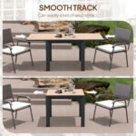35.5"-71" Expandable Outdoor Dining Table for 4-6 People, Aluminum Patio Table with Slatted Wood Grain Top, Natural - Image 5