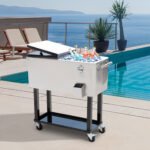 80 QT Rolling Cooling Bins Ice Chest on Wheels Outdoor Stand Up Drink Cooler Cart for Party, Silver - Image 2