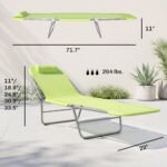Folding Chaise Lounge Pool Chairs, Outdoor Sun Tanning Chairs with Pillow, Reclining Back, Steel Frame & Breathable Mesh for Beach, Yard, Patio, Green - Image 3
