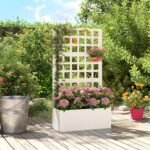 Galvanized Raised Garden Bed Planter Box with Trellis for Climbing Plants, Vegetable, Vines, 24" x 9" x 44.5", White - Image 7