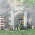 5' x 2.5' x 6.5' Mini Walk-in Greenhouse Kit, Portable Green House with 3 Tier Shelves, Roll-Up Door, and Weatherized Plastic Cover for Backyard Garden, Clear - Image 2