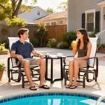 Gliding Lounger Chair Set of 2, Single Rockers with Lightweight Metal & Mesh Construction, Beige - Image 7