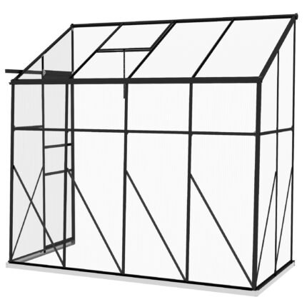Lean-To Walk-In Greenhouse with Rain Gutter & Aluminum Frame, 8' x 4', Black, Clear