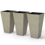Tall Planters for Outdoor Plants Set of 3, 28 In Taper Planters with Drainage Holes, Indoor Grande Plant Pots, Front Porch Decor, Grey
