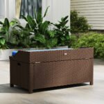 Outdoor Wicker Storage Bench with Storage & Cushion, Blue - Image 8