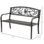 50" Vintage Bird Pattern Garden Cast Iron Patio Bench - Brown - Image 3