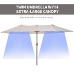 Extra Large 15 ft Patio Umbrella, Double-Sided Wide Outdoor Umbrella with Crank Handle and Air Vents for Backyard, Deck, Pool, Market, Gray - Image 4