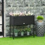 PE Rattan Wicker Raised Flower & Vegetable Planter, Rack Shelf Box - Image 2