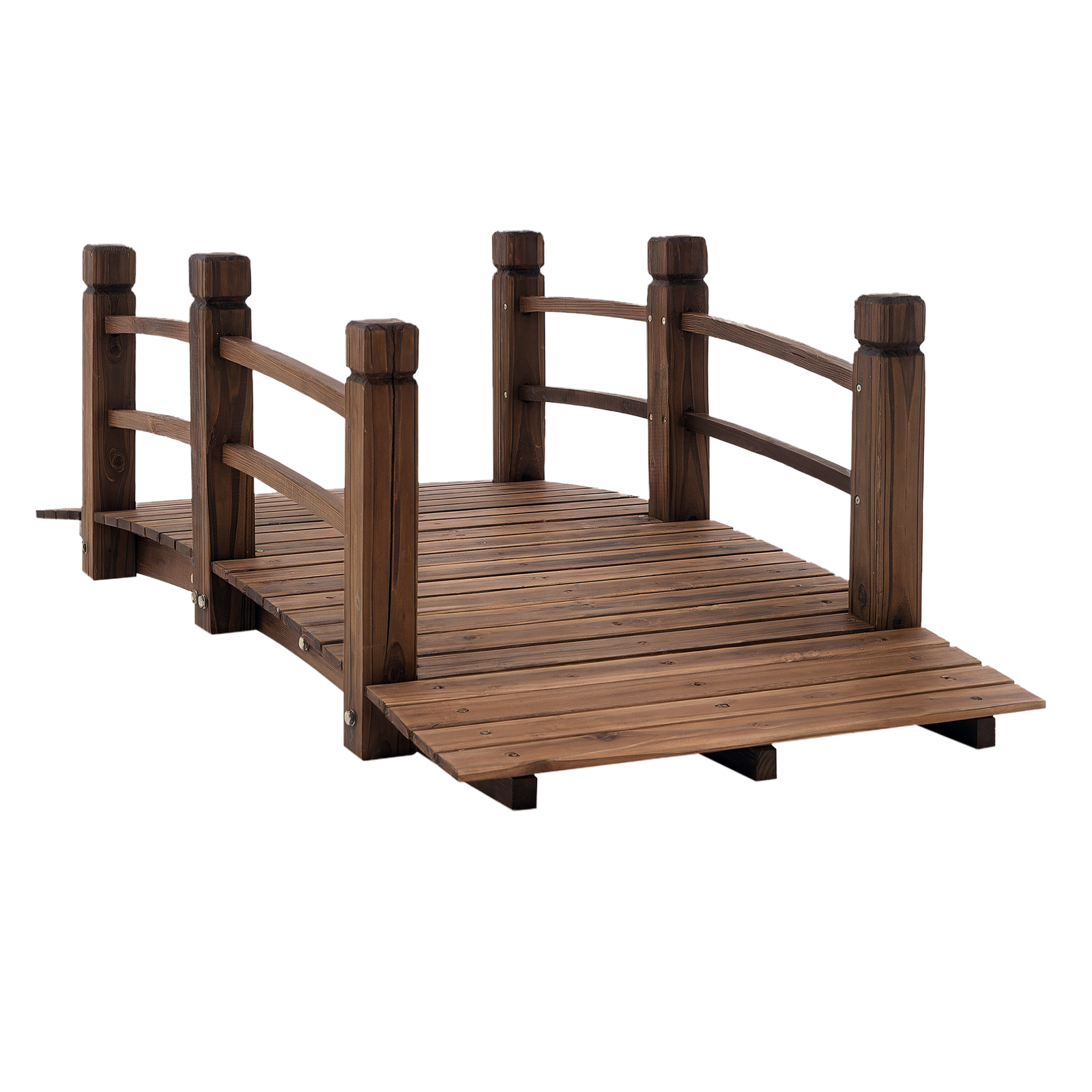 q2w0db1971fb32214.png Fir Wood Garden Bridge Arc Walkway with Side Railings for Backyards, Gardens, and Streams, Stained Wood, 60" x 26.5" x 19" - Image 1