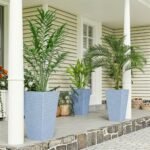 Tall Planters for Outdoor Plants Set of 3, 24 In Taper Planters with Drainage Holes, Rattan Decor Plant Pots, Light Gray - Image 2