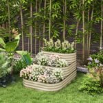 3-Tier Raised Garden Bed Set w/ Safety Edging, Open Bottom for Vegetables, Herbs, Flowers, 62.25" x 43" x 32.25", Cream - Image 2