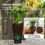 Set of 3 Tall Planters, 28" Outdoor Planter w/ Drainage Holes, Faux Wood Plastic Flower Pots, Brown - Image 5