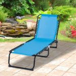 Foldable Chaise Lounge, 4-Position Reclining Back, Trifold Portable design and Breathable Mesh for Poolside,Camping, Hiking - Light Blue - Image 2