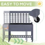 41" Raised Garden Bed Mobile Elevated Wooden Planter Box Stand with Wheels, Trellis and Storage Shelf, Gray - Image 4