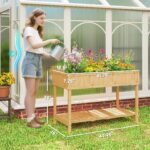 43x18x30in Raised Garden Bed with 8 Pockets and Shelf, Wooden Elevated Planter Box with Legs to Grow Herbs, Vegetables, and Flowers, Natural - Image 3