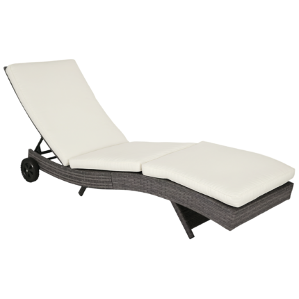 Wicker Chaise Lounge Chair Outdoor PE Rattan Cushioned Patio Sun Lounger