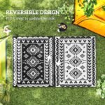 Reversible Outdoor Rug, Waterproof Plastic Straw with Carry Bag, 8' x 10', Black & White Rhombus Patchwork - Image 7