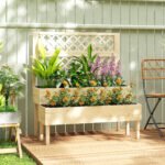 2-Tier Raised Garden Bed with Trellis, Elevated Planter Box for Climbing Plants, Natural - Image 2