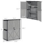 Wood Storage Shed, Outdoor Garden Shed with Asphalt Roof, 2 Shelves, Lockable Doors and Adjustable Feet, Gray - Image 3