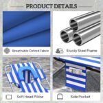 Tanning Chair with Face Hole, 5-Level Adjustable Outdoor Chaise Lounge Chair with Pillow for Beach, Pool, Blue Stripes - Image 6