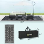 Reversible Outdoor Rug, Waterproof Plastic Straw with Carry Bag, 9' x 18', Black & Gray Rhombus Border - Image 3