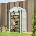 Mini Greenhouse with Screen Roof, Portable Small Greenhouse with Roll-Up Zipper Door, 27.6" x 19.7" x 50", White - Image 2