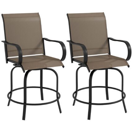Outdoor Bar Stools Set of 2 with 360° Swivel Bar Height Chairs