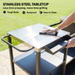 Grill Table for Big Green Egg Grill, Heavy Duty Metal BBQ Prep Table with Stainless Steel Top and Storage Cabinet, Black - Image 6